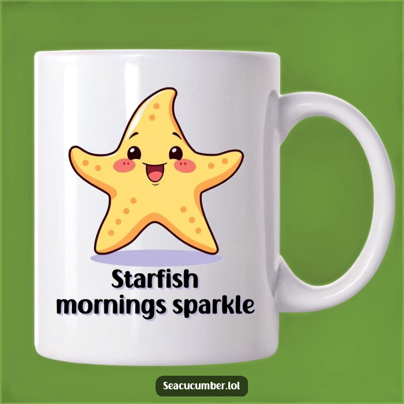 Funny Starfish Spin Mug: Excited Expression, Perfect Beach Gift