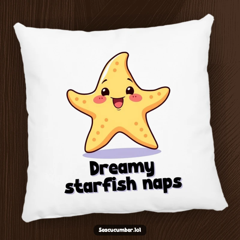 Funny Pillow with a cheerful starfish with an excited expression performing a little spin, perfect for cuddling.