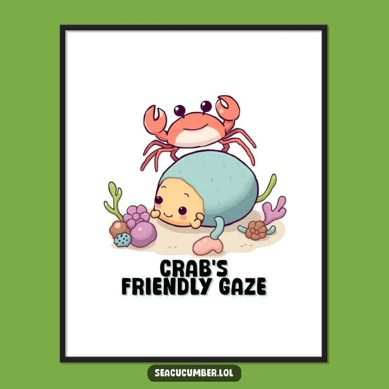 Funny Crab & Sea Cucumber Digital Art - Printable Quirky Ocean Art