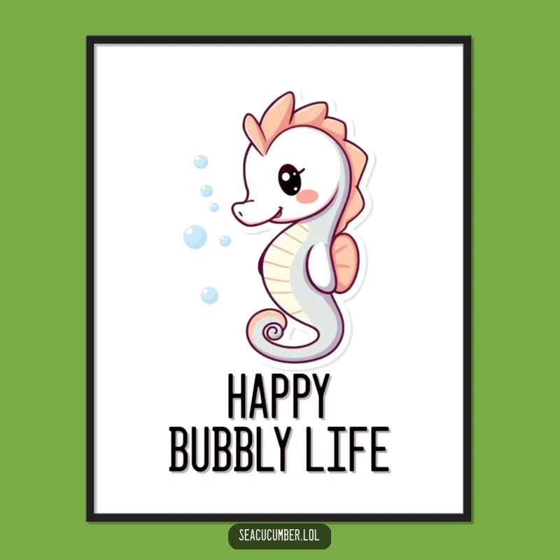 Funny Seahorse Bubble Digital Art: Printable Smiles, Instant Decor Gift