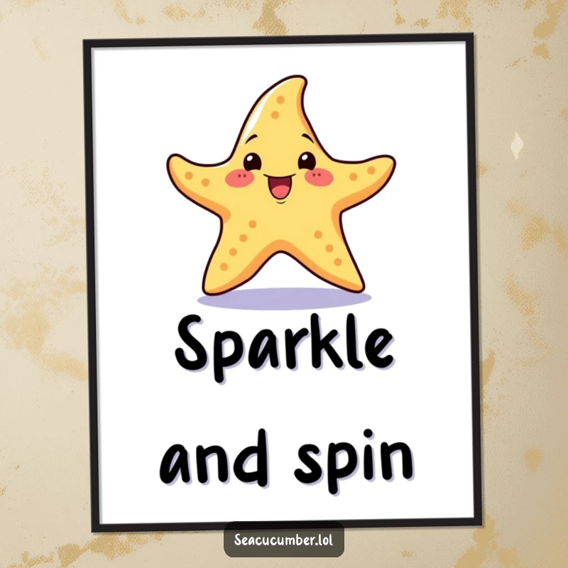 Funny Digital Art Print of a cheerful starfish with an excited expression performing a little spin.