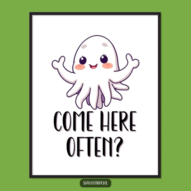 Funny Sea Cucumber Poster: Vibrant Welcoming Tentacles, Delightful Humorous Wall Art Gift