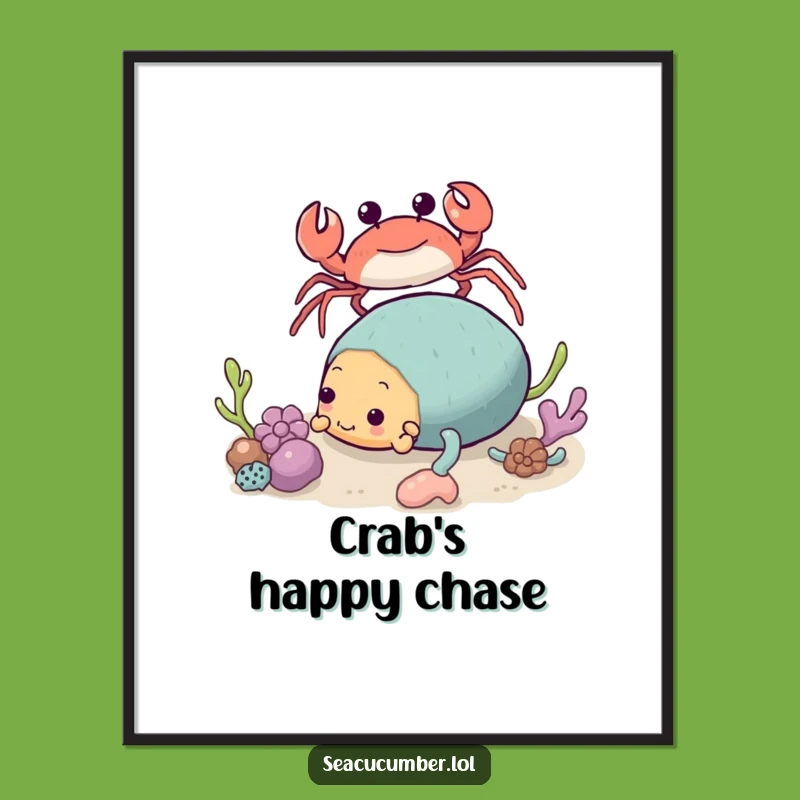 Funny Crab & Sea Cucumber Poster - Quirky Ocean Encounter Art
