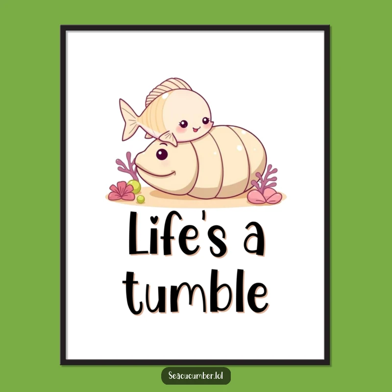 Funny Fish Nudges Sea Cucumber Poster, Playful Ocean Art, Hilarious Wall Decor Gift