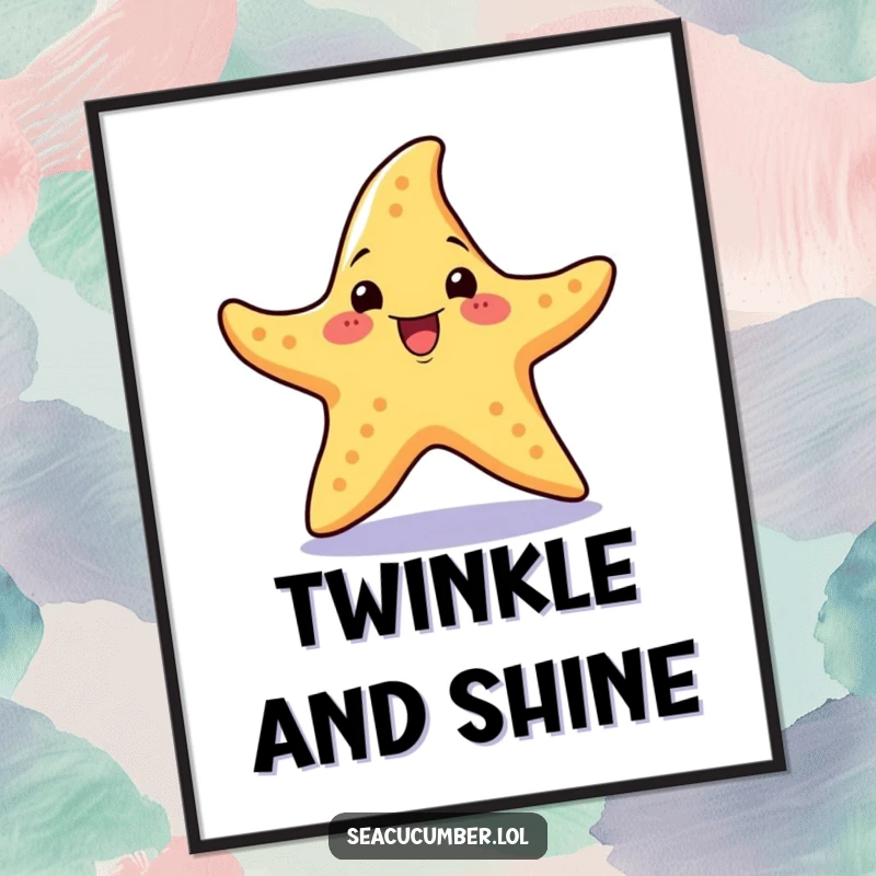 Funny Poster of a cheerful starfish with an excited expression performing a little spin.