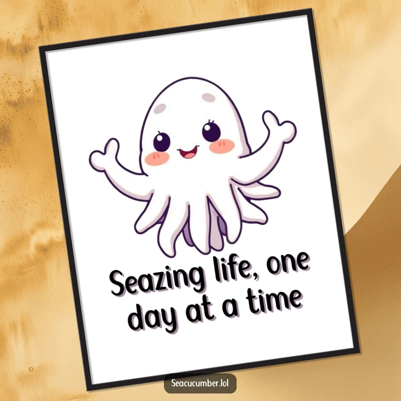 Funny Free Printable Wall Art: A happy sea cucumber with welcoming tentacles, adding a touch of quirky humor to any room.
