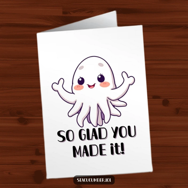 Funny Free Printable Congratulations Card: A happy sea cucumber extends tentacles, offering a quirky and hilarious message of success.