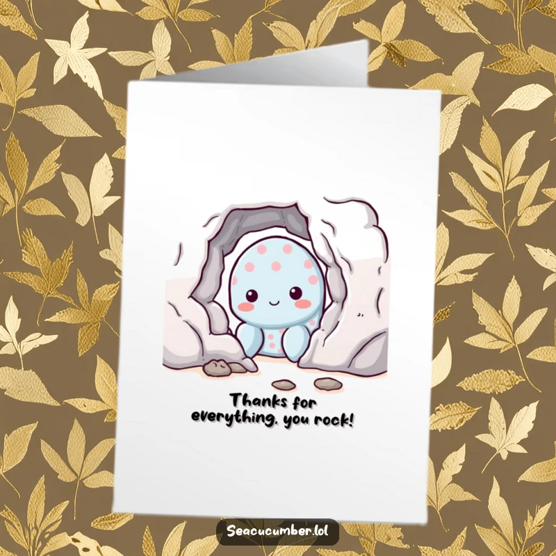 Funny Free Printable Thank You Card: Shy sea cucumber peeking from behind a rock, conveying quiet gratitude in a downloadable format.