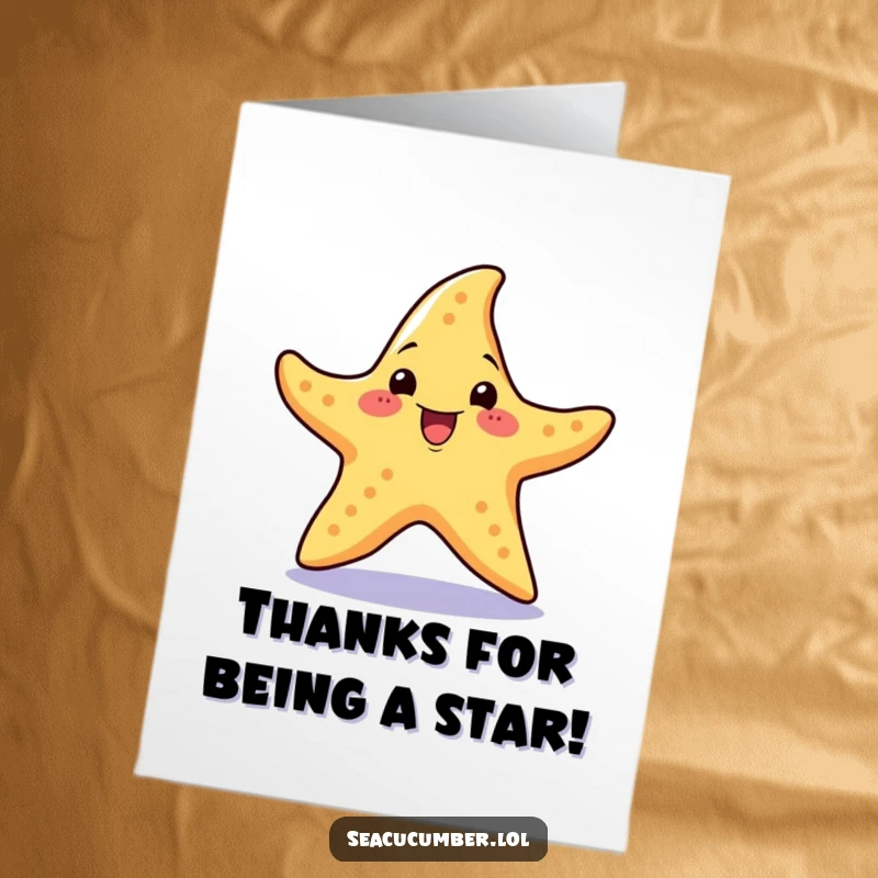 Funny Free Printable Thank You Card: A cheerful starfish doing a happy spin, sending thankful wishes with a fun seaside gesture.