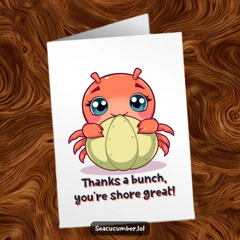Funny Free Printable Thank You Card illustrating a curious crab with wide eyes, peeking out to express heartfelt gratitude.